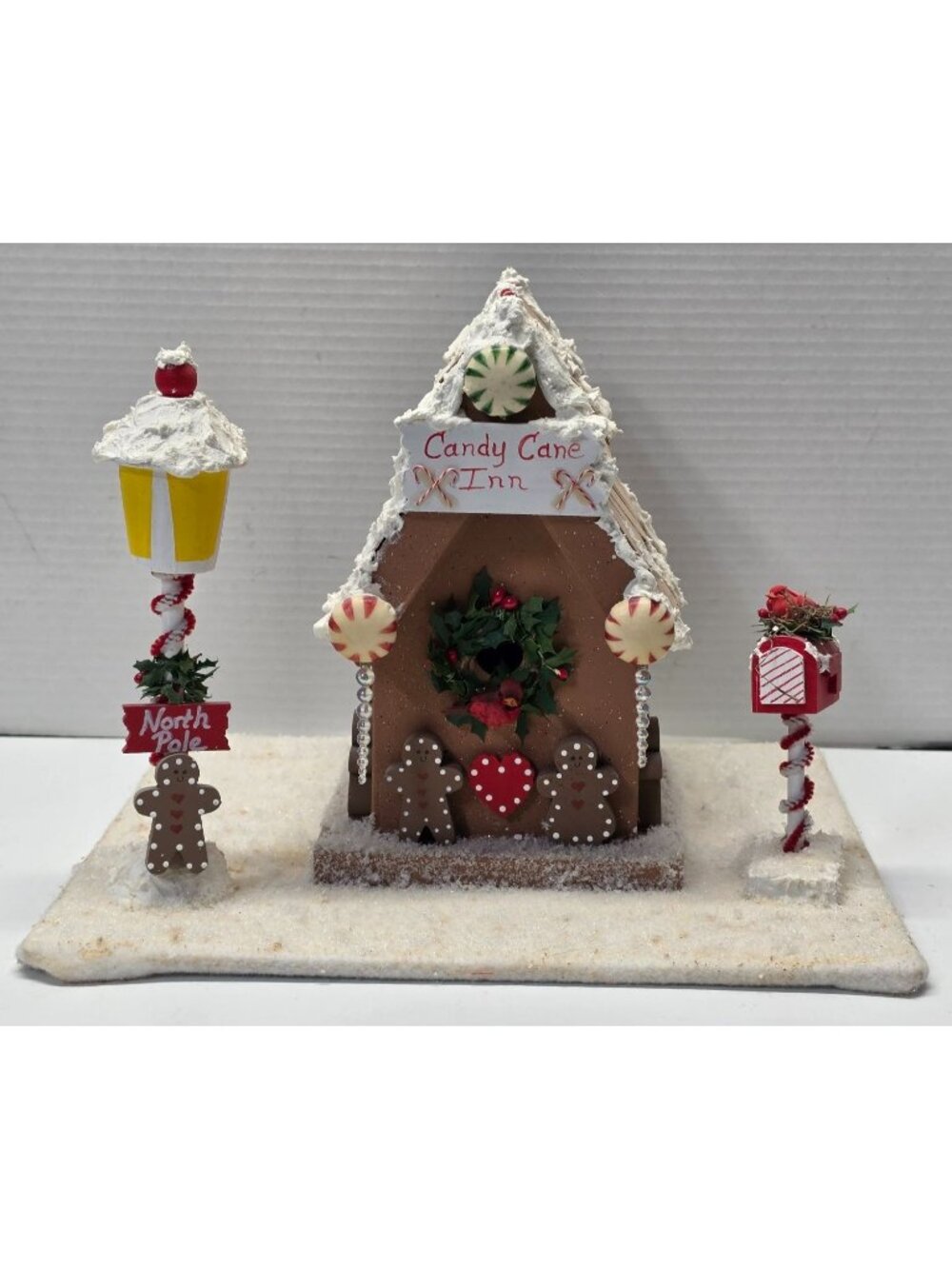 Handmade Candy Cane Inn Gingerbread House Christmas Village Santa Mailbox Decor